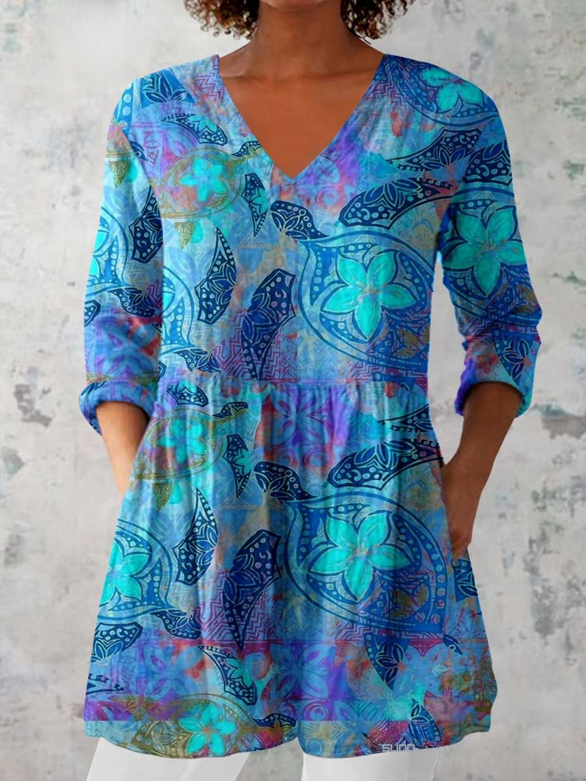 Robyn™ | Blue Batik Floral Tunic Blouse