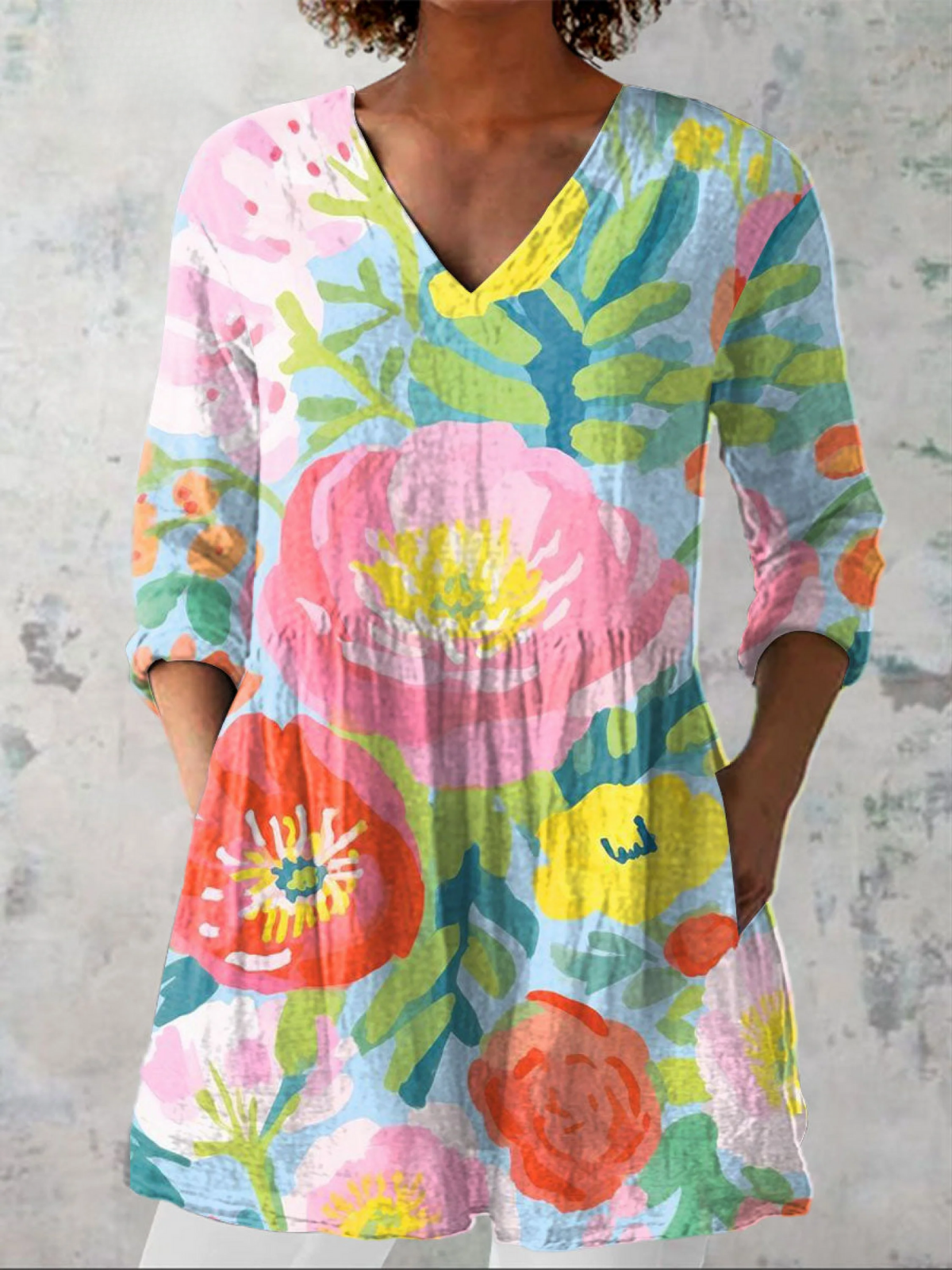 Rhona™ | Pastel Painted Bloom Tunic Blouse