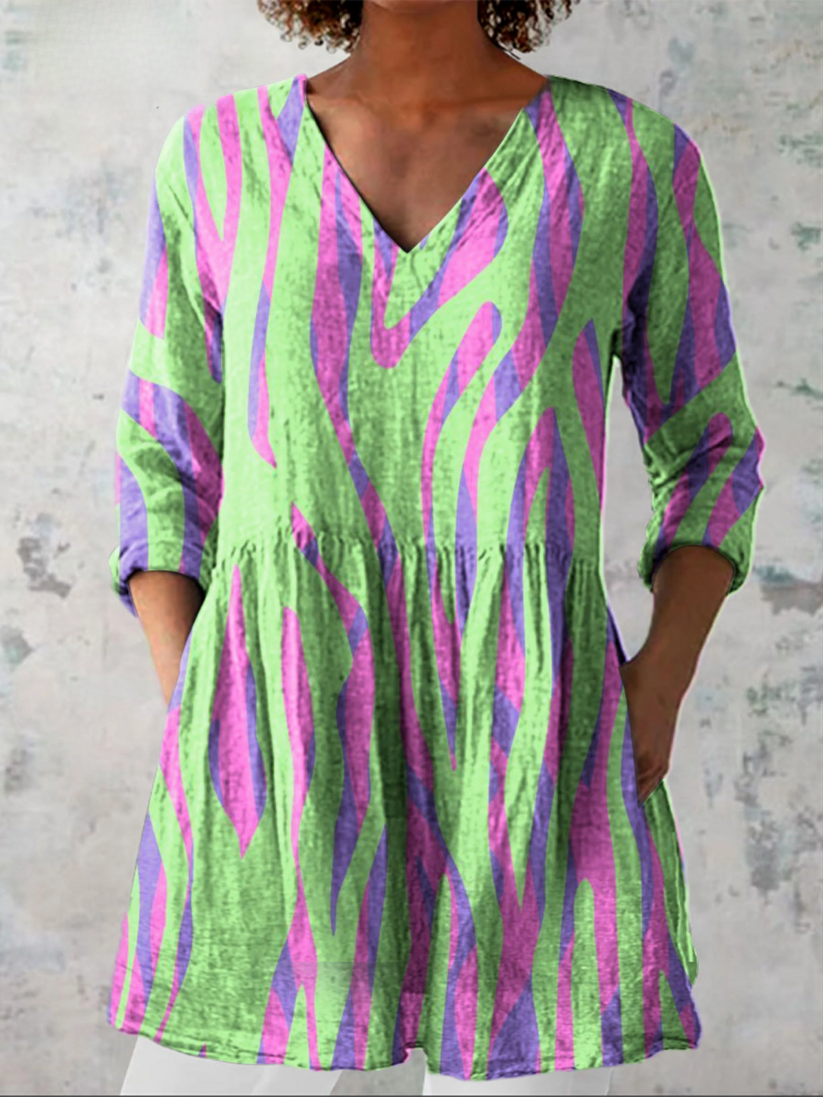 Lindy™ | Green Brushstroke Tunic Blouse
