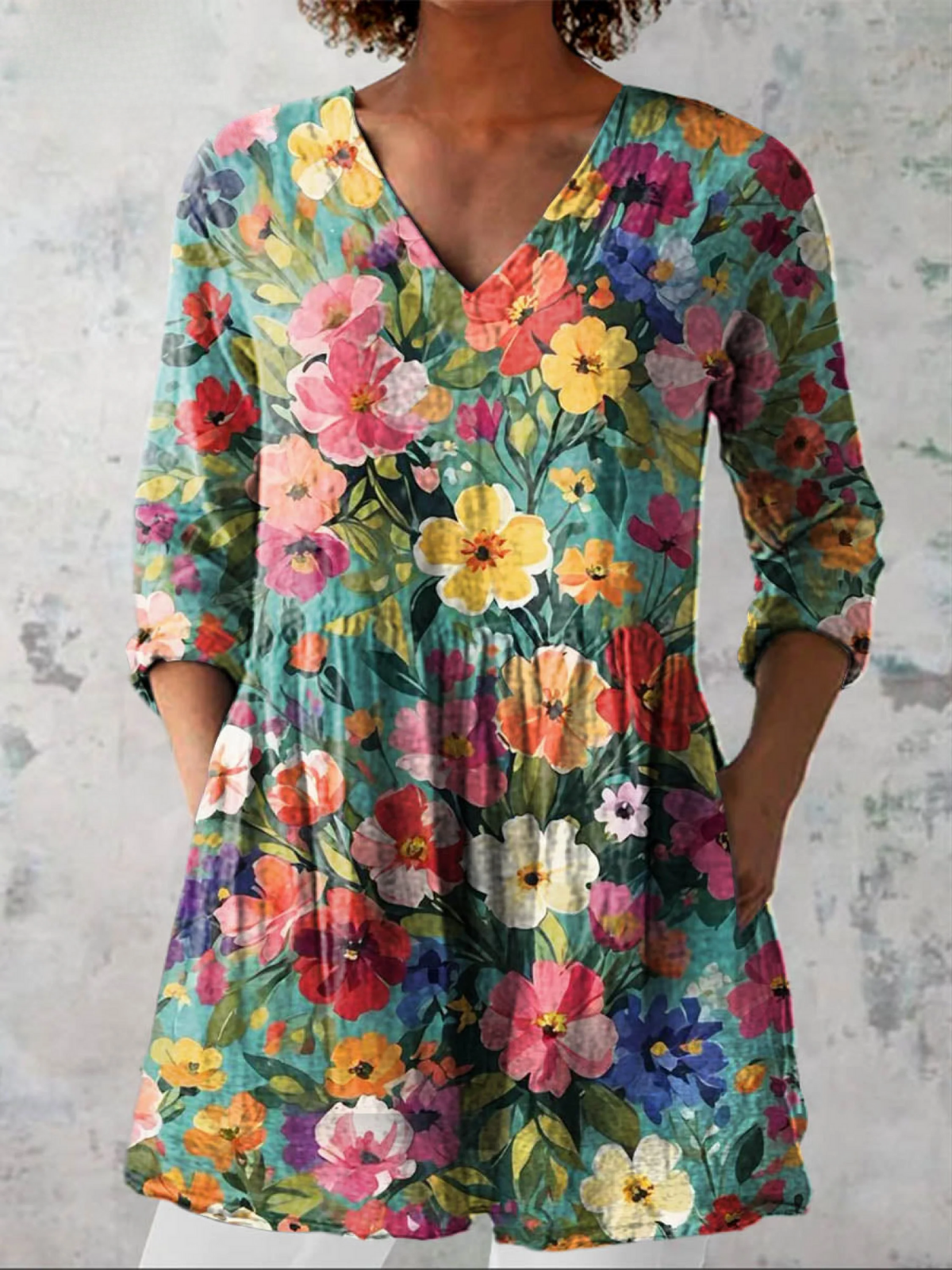 Deanna™ | Teal Garden Floral Tunic Blouse