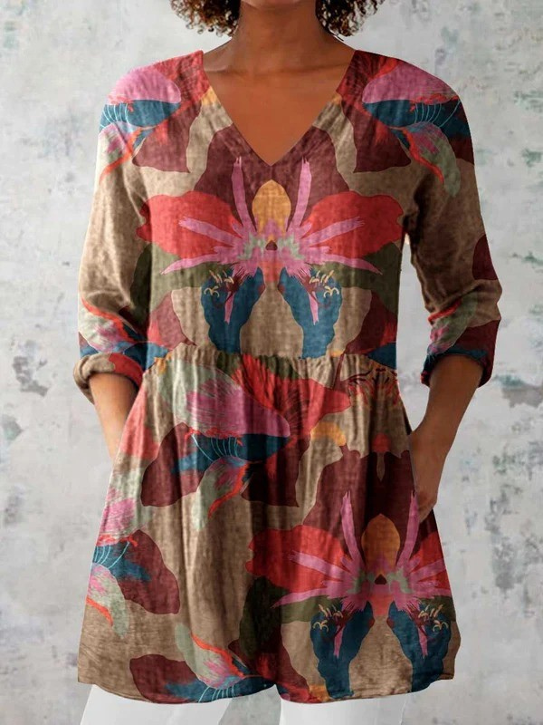 Merryn™ | Rust Abstract Petal Tunic Blouse