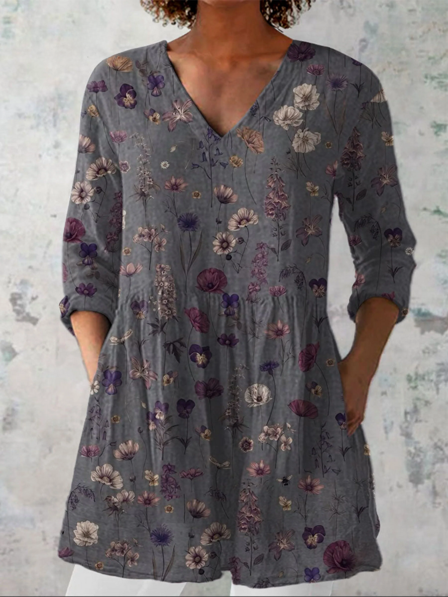 Lauren™ | Charcoal Ditsy Floral Tunic Blouse
