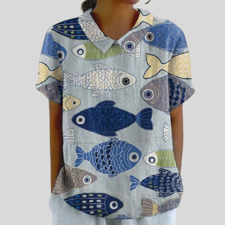 Marsha™ | Fish Print Polo Top