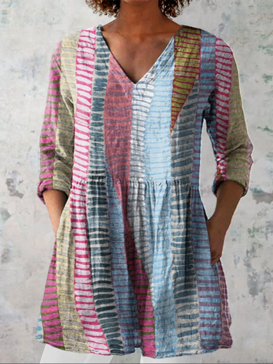 Miranda™ | Watercolour Stripe Tunic Blouse