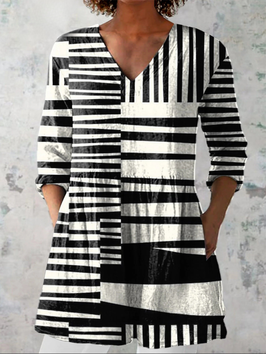 Clare™ | Black & White Stripe Tunic Blouse