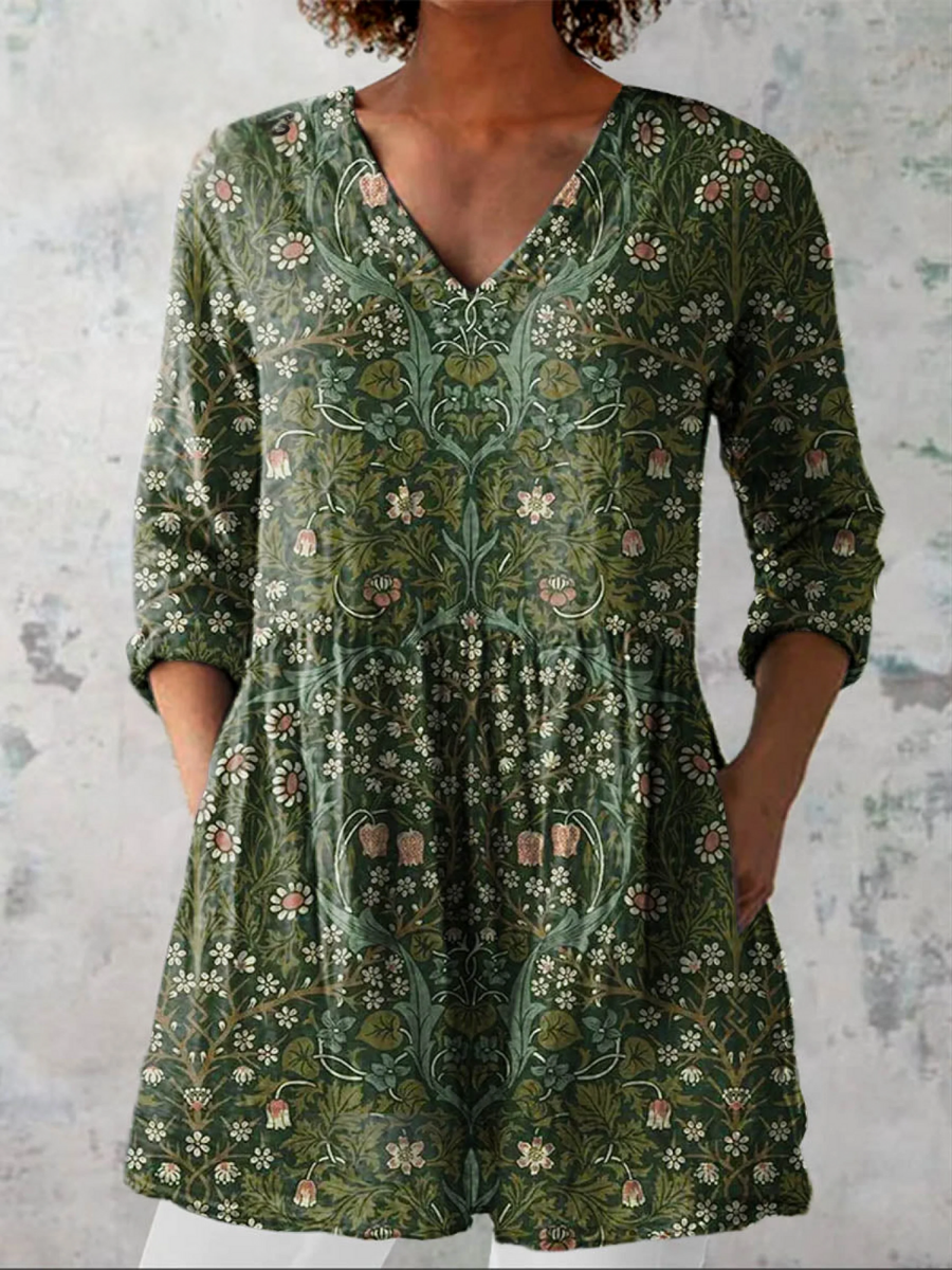 Raylene™ | Olive Ditsy Floral Tunic Blouse