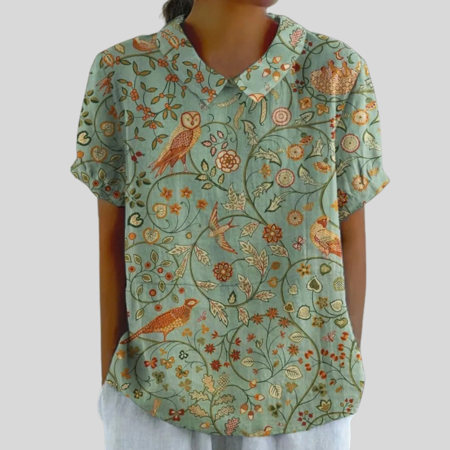 Laura™ | Bird & Botanical Polo Collar Top