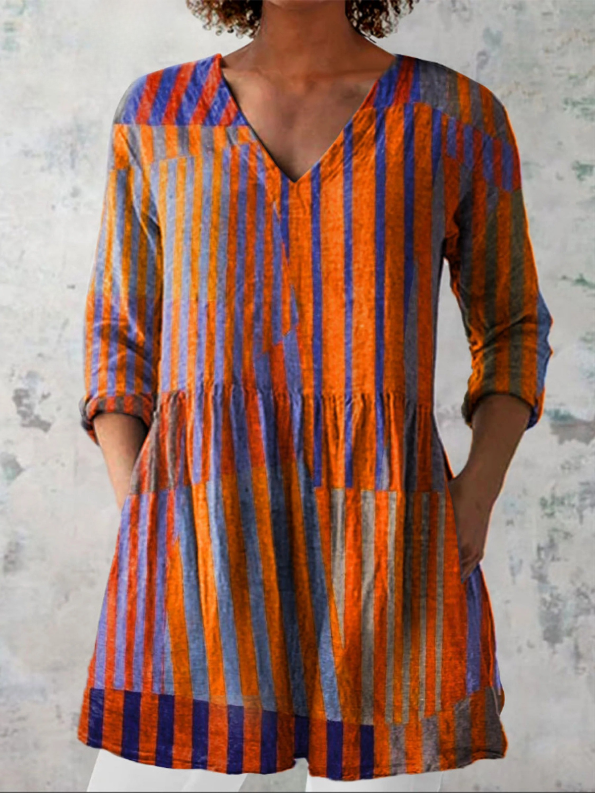 Polly™ | Orange Stripe Tunic Blouse