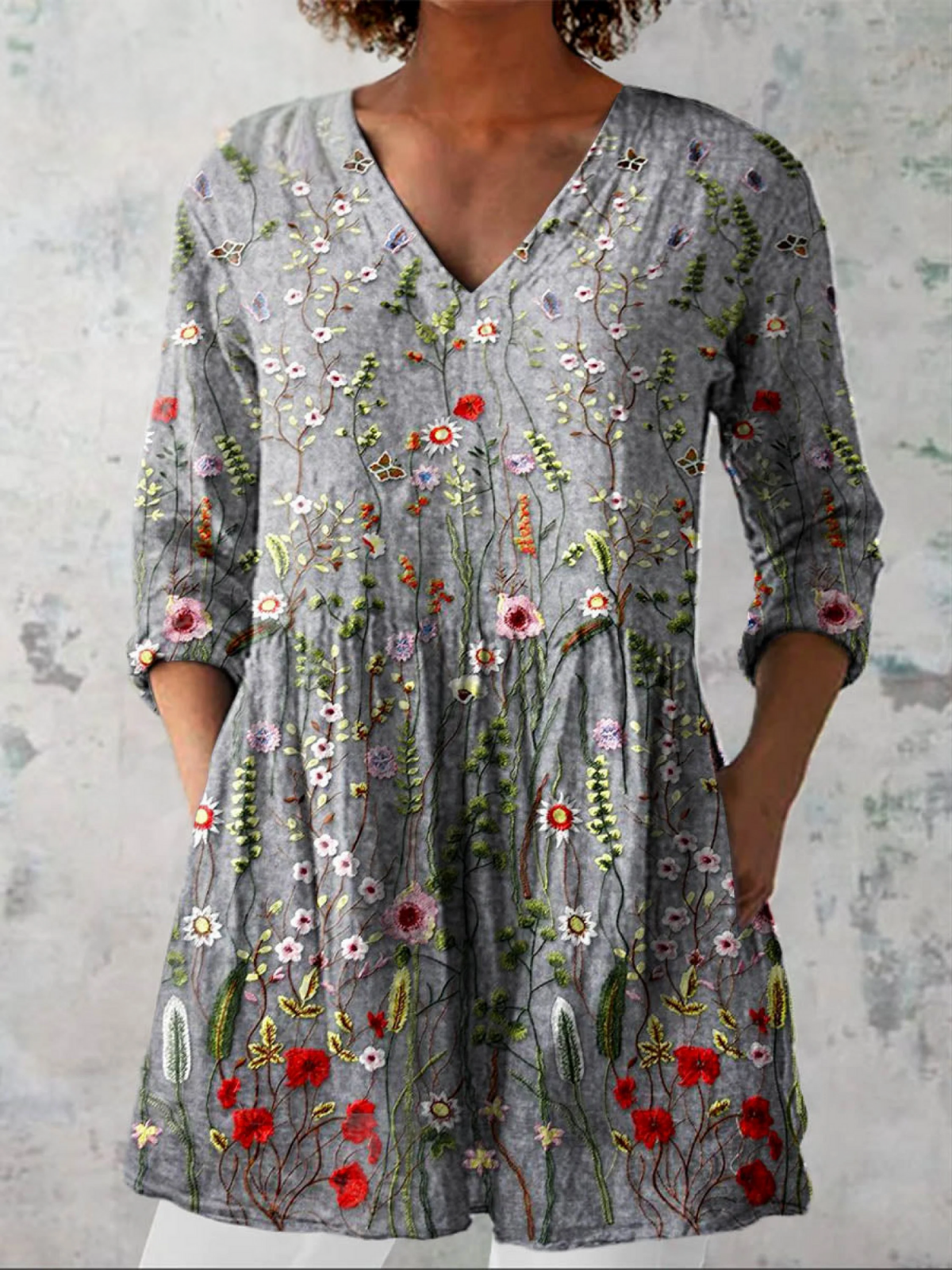 Moira™ | Grey Wildflower Tunic Blouse