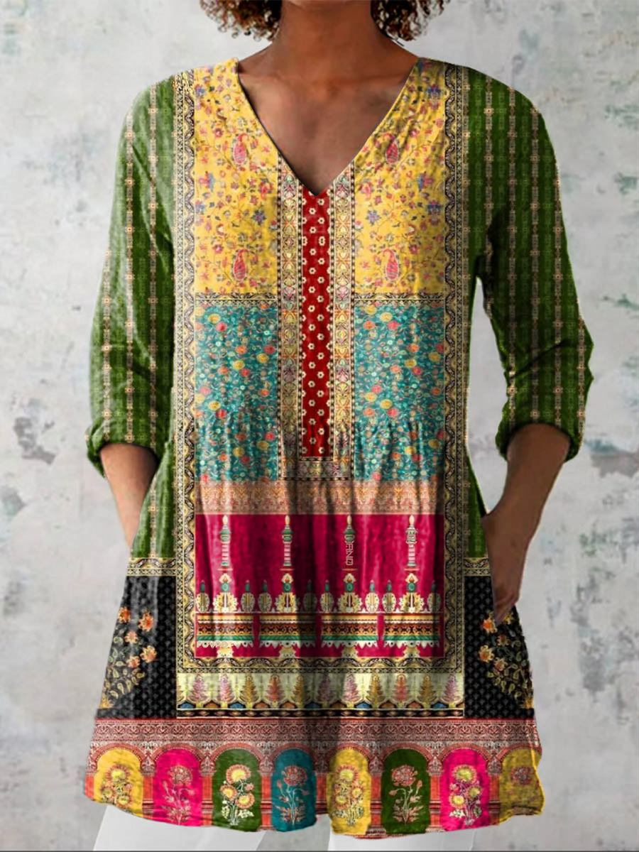 Margie™ | Boho Border Print Tunic Blouse