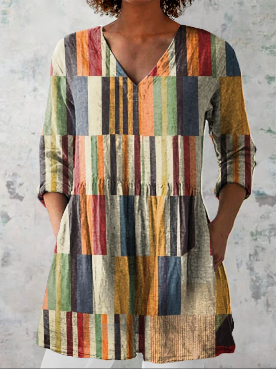 Jenny™ | Painted Stripe Patchwork Tunic Blouse