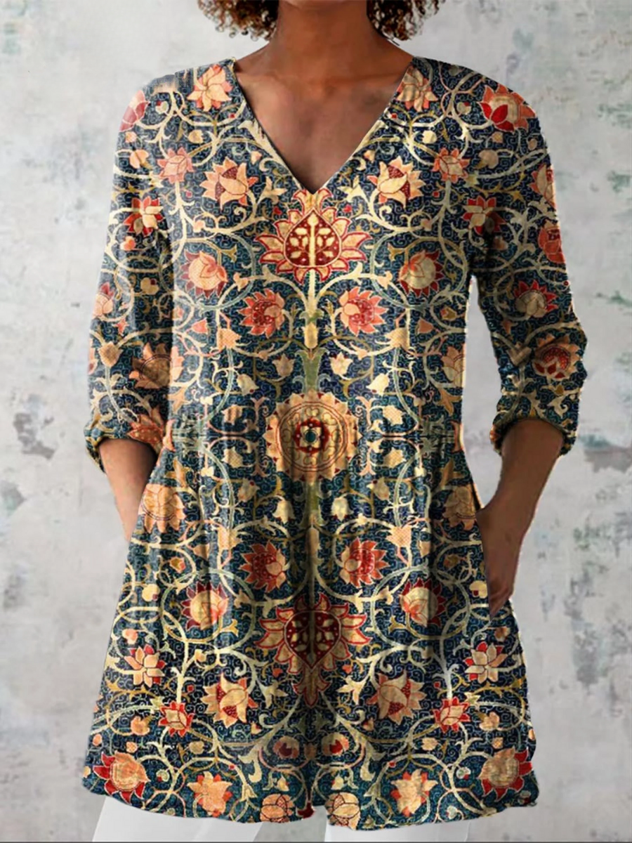 Talia™ | Dark Heritage Floral Tunic Blouse