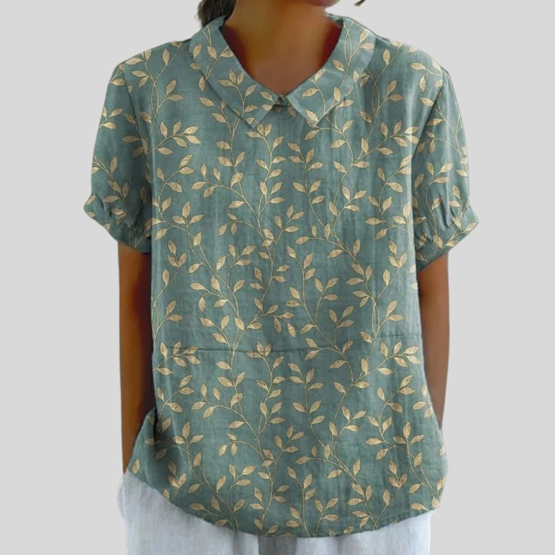 Marnie™ | Leaf Print Polo Top