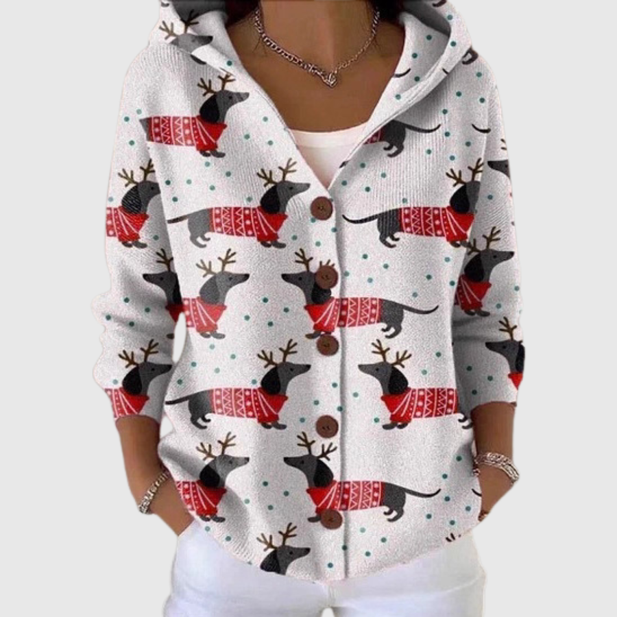 Yvonne™ | Dachshund Print Hooded Cardigan