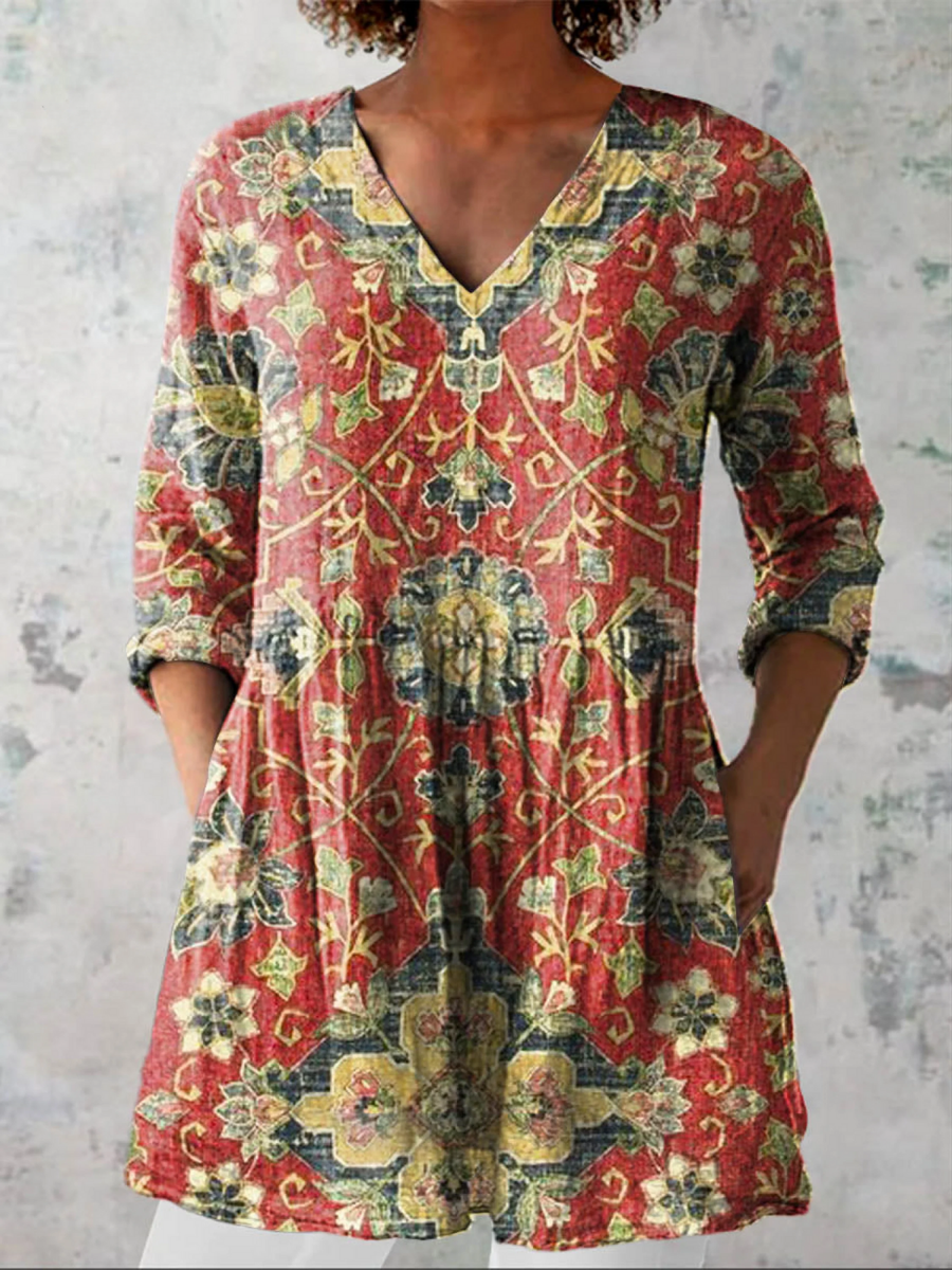 Sheree™ | Terracotta Paisley Tunic Blouse