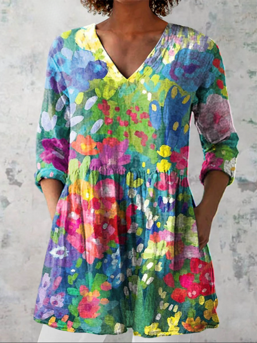 Sandy™ | Bright Floral Patchwork Tunic Blouse