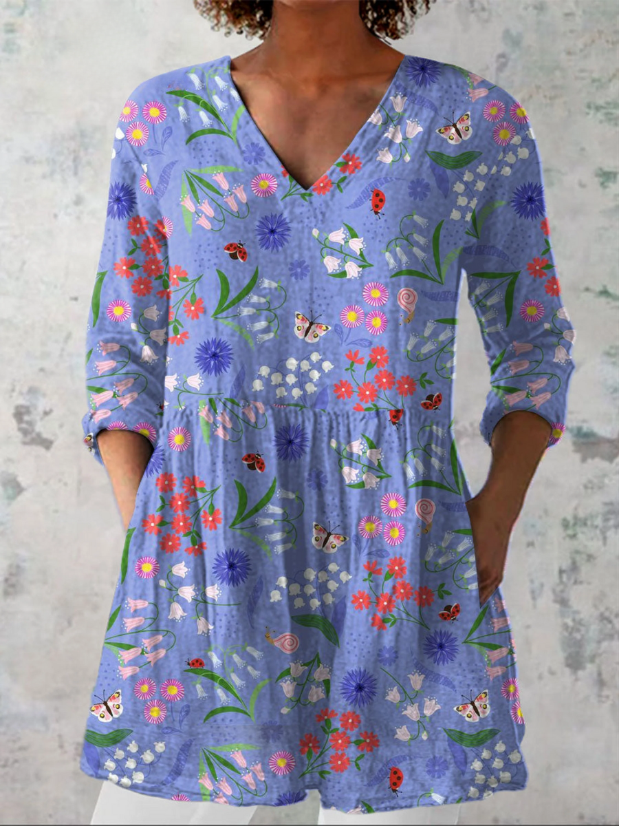 Shona™ | Periwinkle Ditsy Floral Tunic Blouse