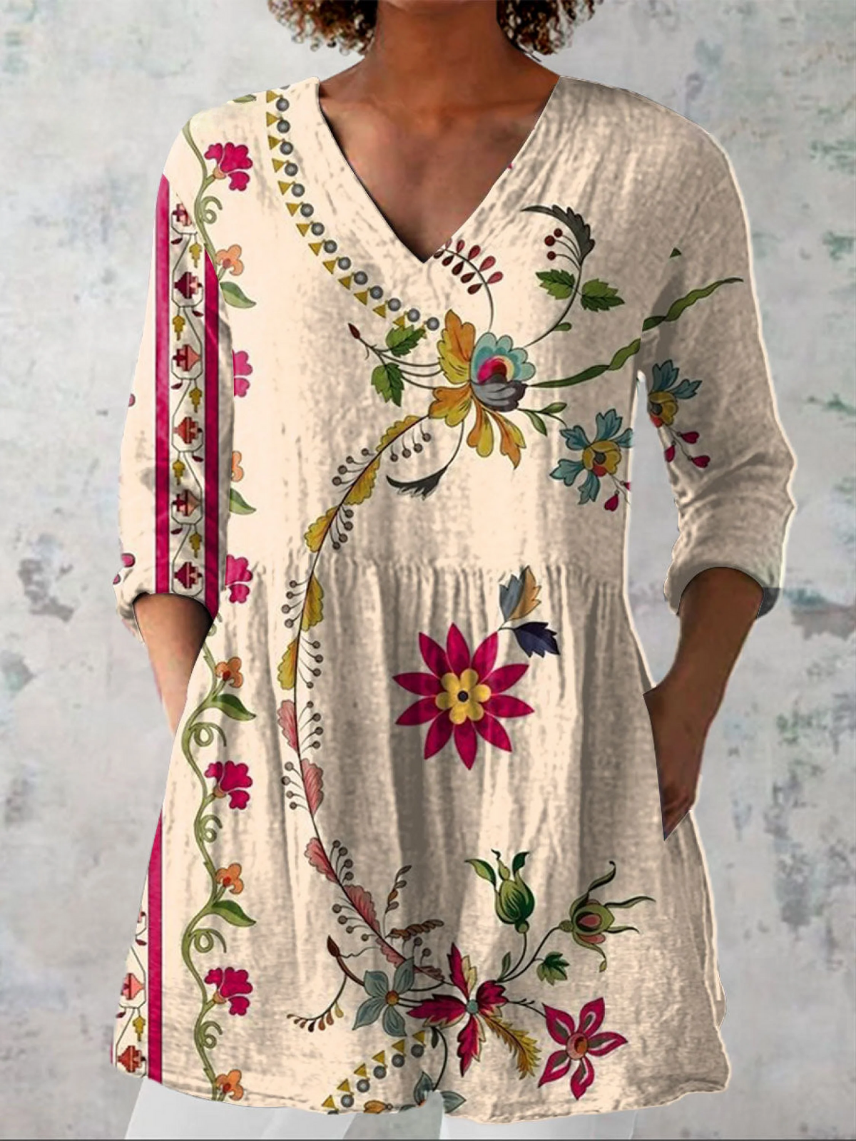 Vivienne™ | Cream Floral Vine Tunic Blouse