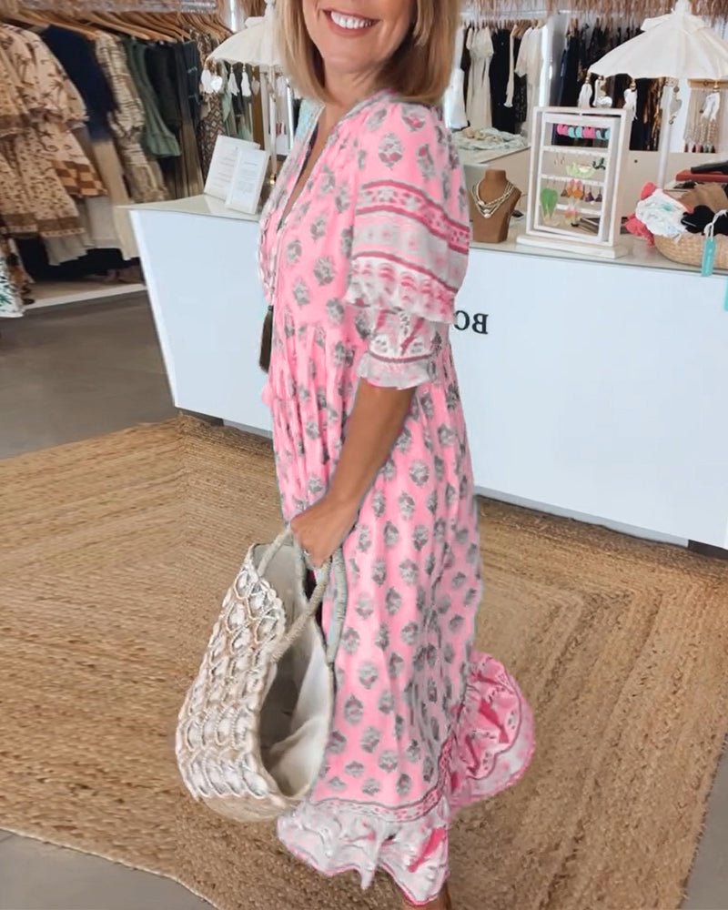 Tracy™ | Boho Floral Midi Dress