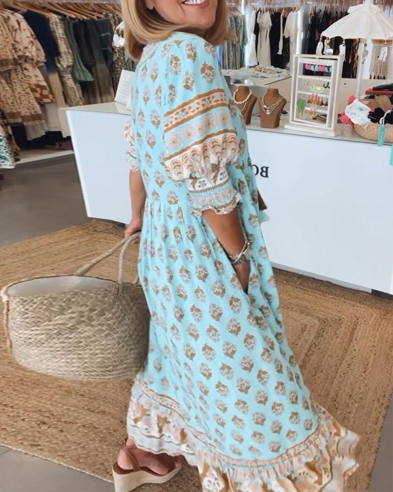 Tracy™ | Boho Floral Midi Dress