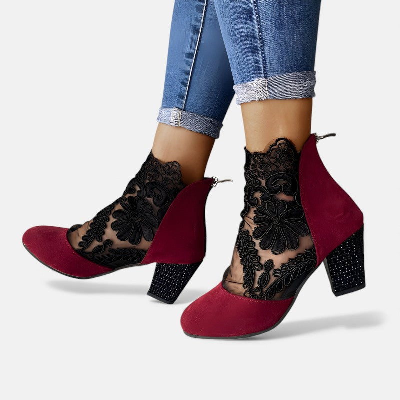 Margaret™ | Floral-Lace Block Heels