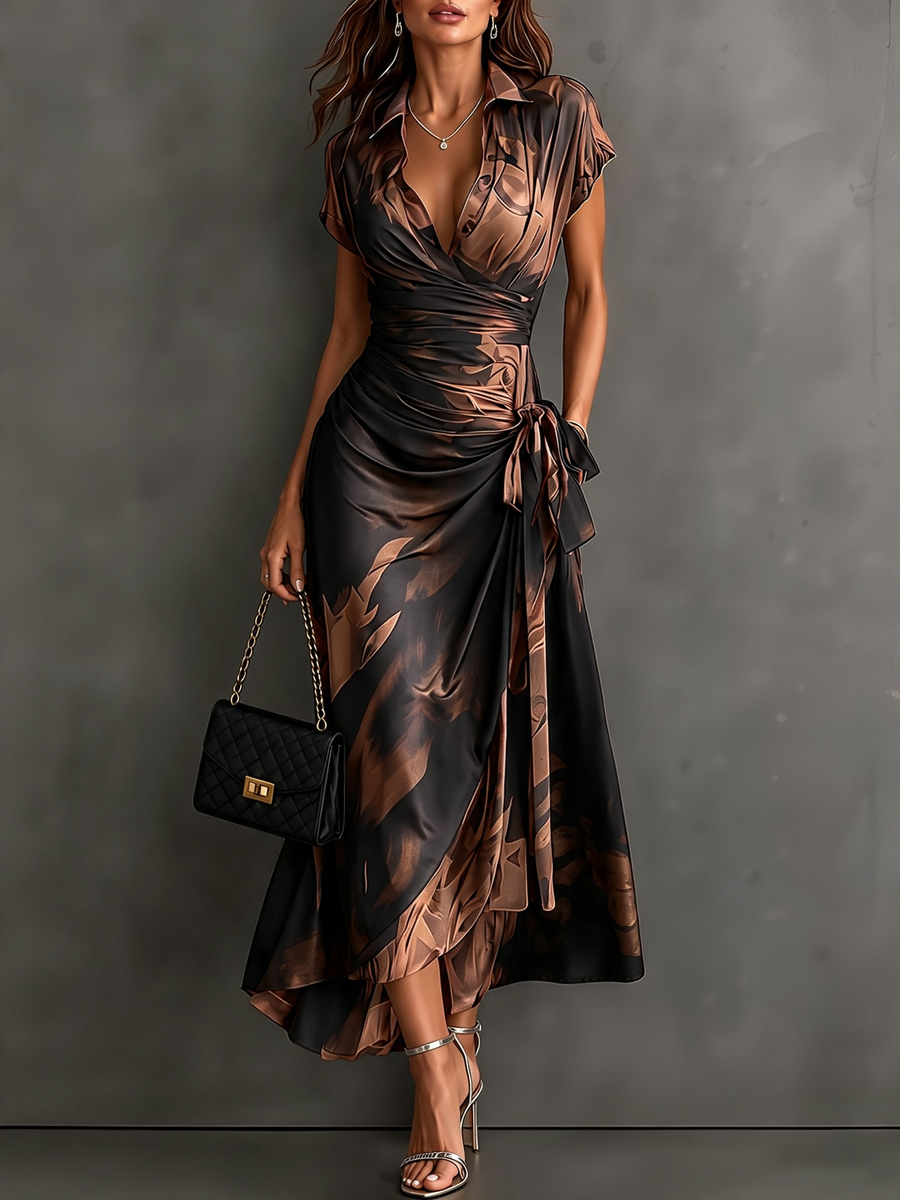Clara | Elegant Abstract Print Wrap Maxi Dress