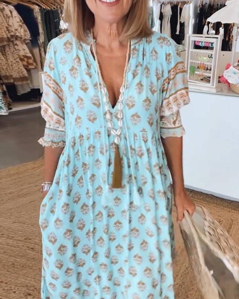 Tracy™ | Boho Floral Midi Dress